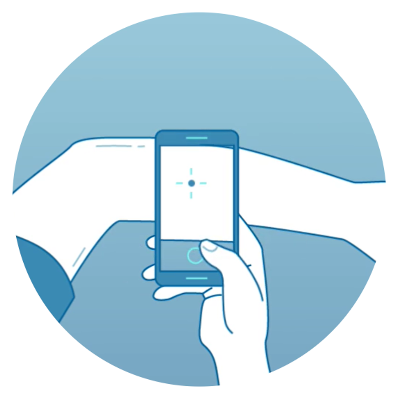 Patient fotografiert Hautproblem auf dem Arm mit seinem Smartphone